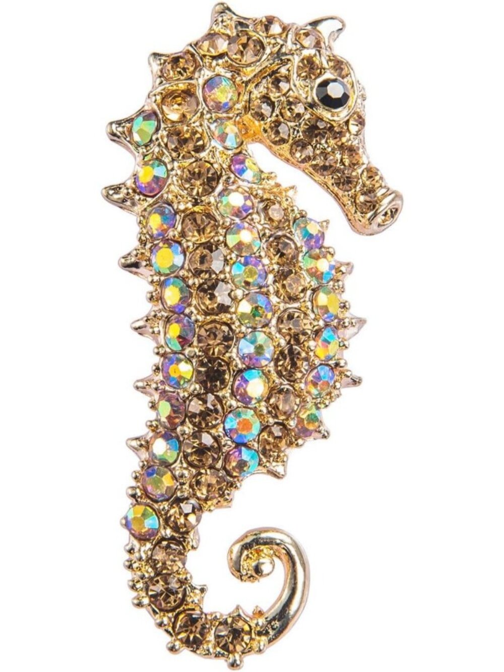Stunning Aurora Borealis Crystal Seahorse Brooch Pin - Convertible Pendant